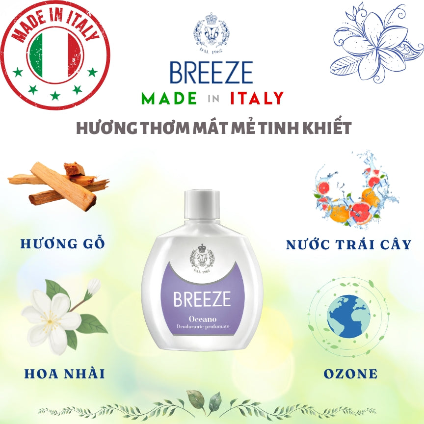 Dung dịch khử mùi cơ thể nam nữ hương nước hoa Breeze Squeeze Oceano 100ml