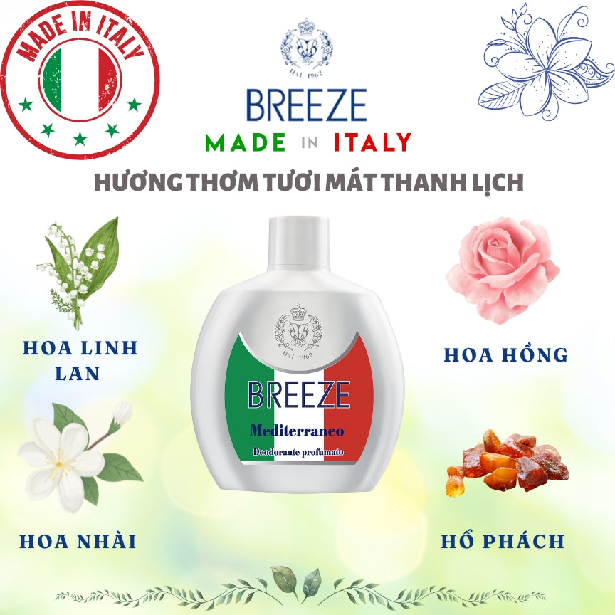 Dung dịch khử mùi cơ thể nam nữ hương nước hoa Breeze Squeeze Mediterraneo 100ml