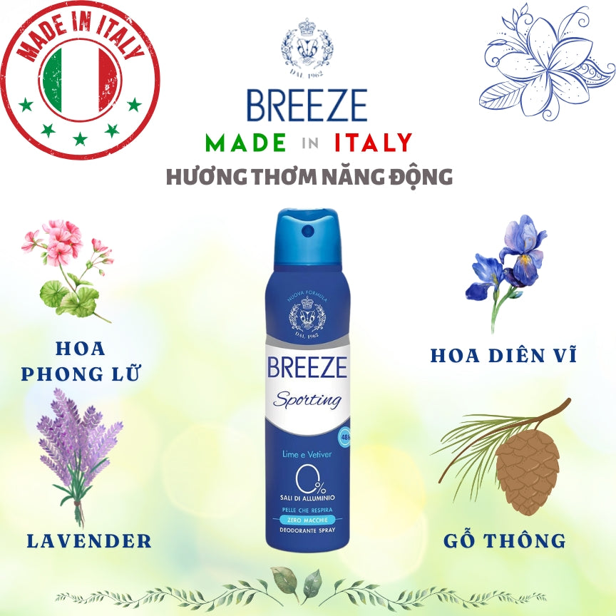 Xịt khử mùi nam nữ hương nước hoa Spray Deodorant Breeze Sporting 150ml