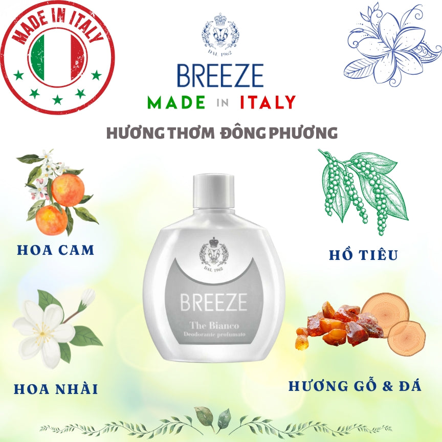 Dung dịch khử mùi cơ thể  nam nữ hương nước hoa Breeze Squeeze The Bianco 100ml