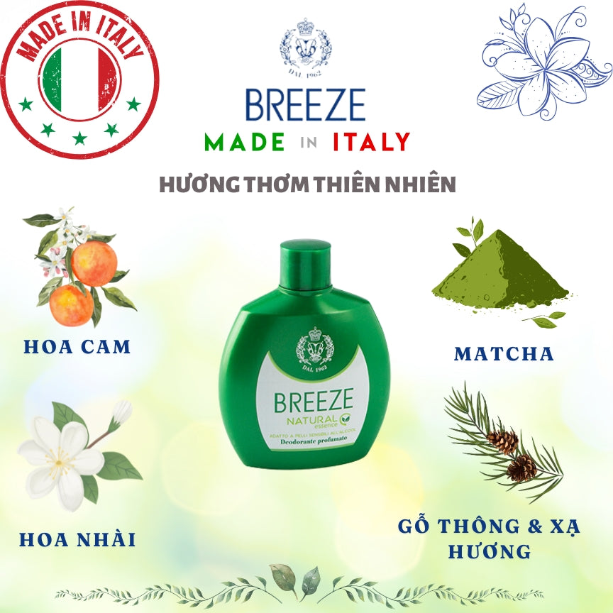 Dung dịch khử mùi cơ thể nam nữ hương nước hoa Breeze Squeeze Natural 100ml