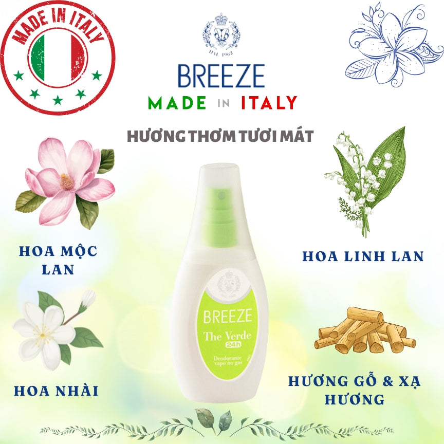 Xịt khử mùi nữ hương nước hoa Vapo Deodorant Breeze The Verde 75ml