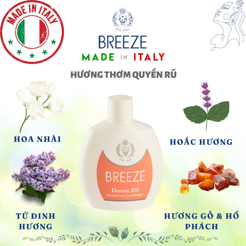 Dung dịch khử mùi cơ thể nữ hương nước hoa Breeze Squeeze Donna 205 100ml