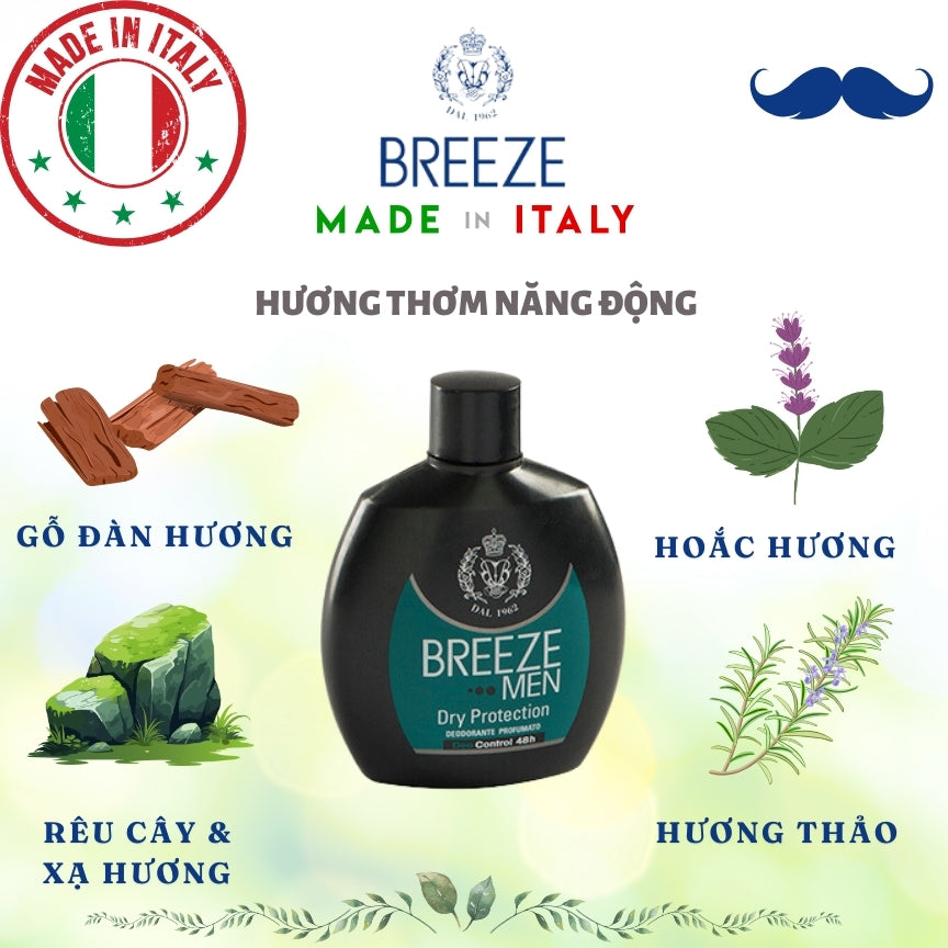 Dung dịch khử mùi cơ thể nam hương nước hoa Breeze Men Squeeze Dry Protection 100ml