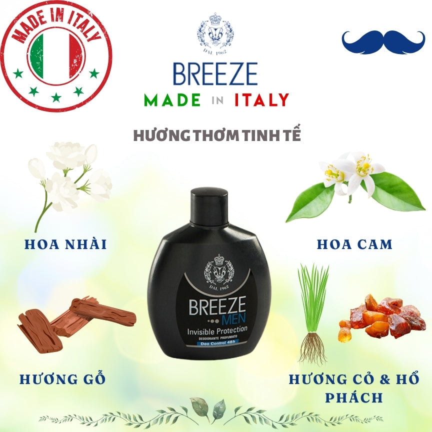 Dung dịch khử mùi cơ thể nam hương nước hoa Breeze Men Squeeze Invisible Protection 100ml