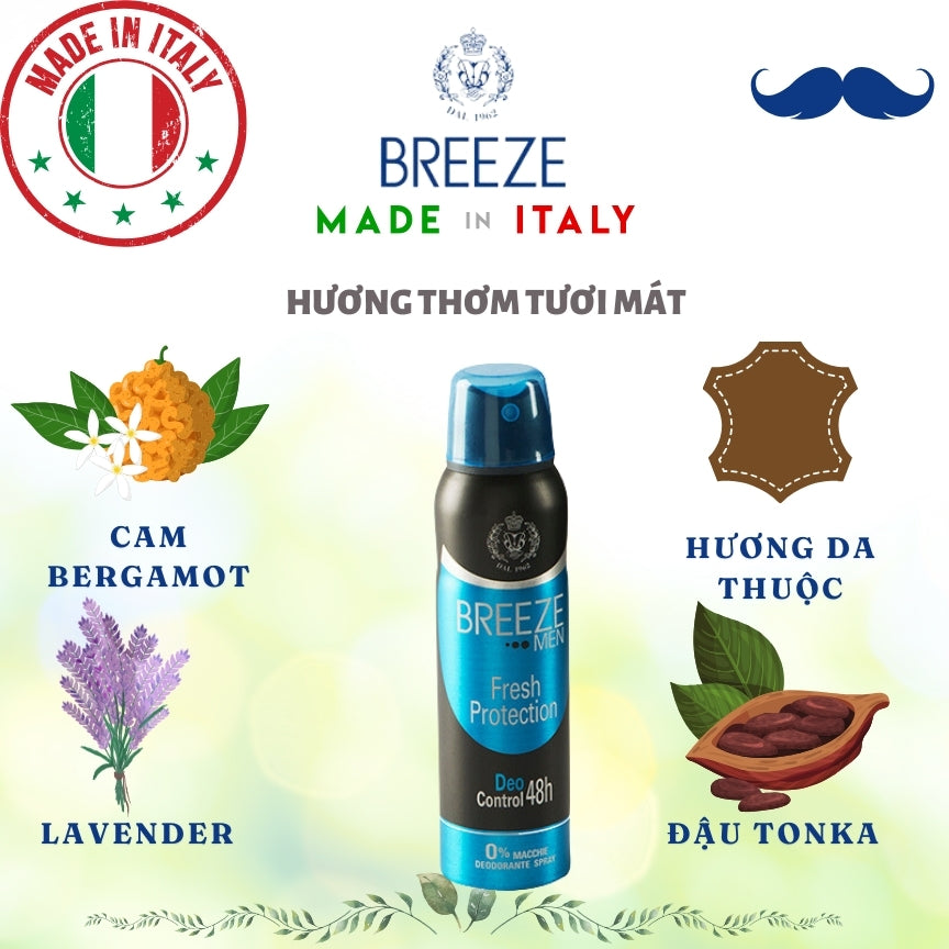 Xịt khử mùi nam hương nước hoa Spray Deodorant Breeze Men Fresh Protection 150ml