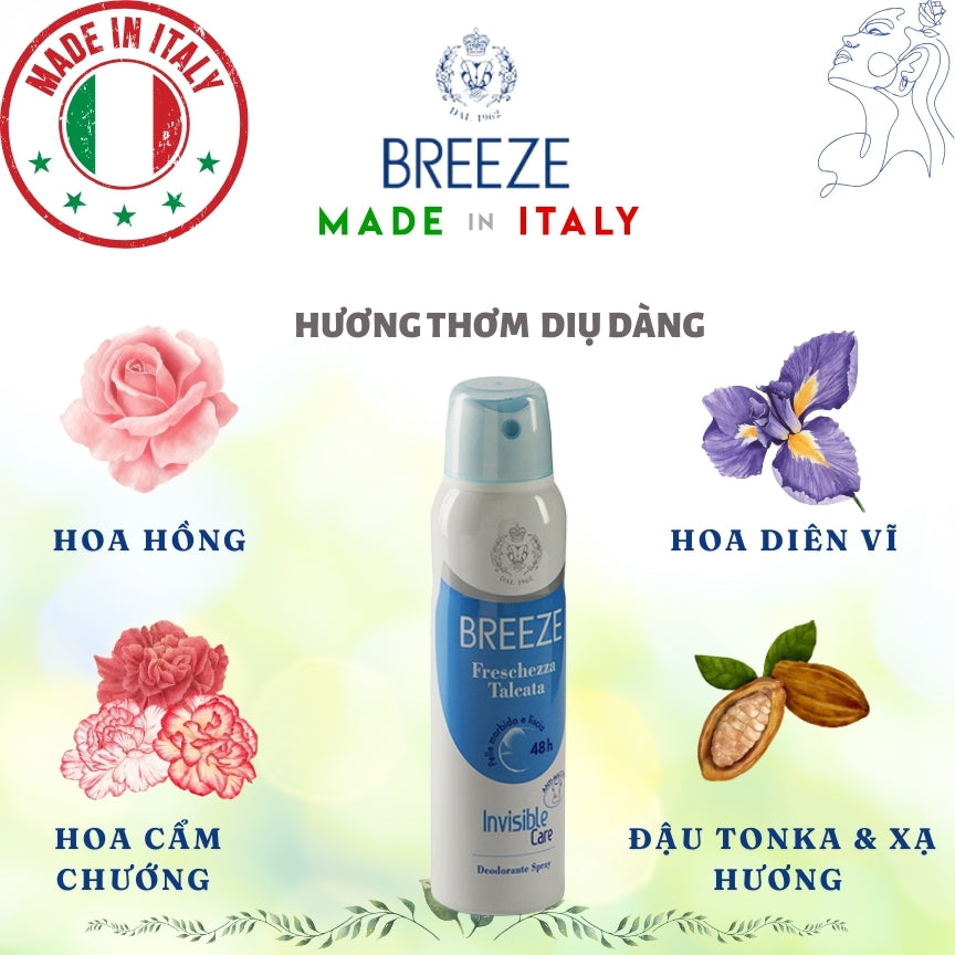 Xịt khử mùi nữ hương nước hoa Spray Deodorant Breeze Freschezza Talcata 150ml