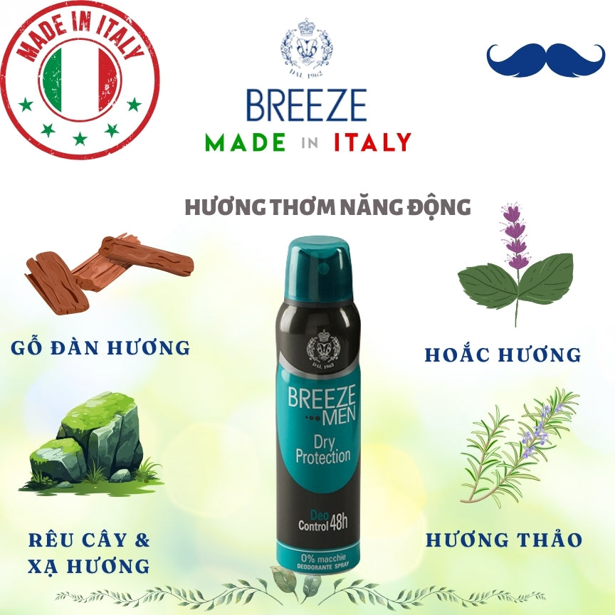 Xịt khử mùi nam hương nước hoa Spray Deodorant Breeze Men Dry Protection 150ml