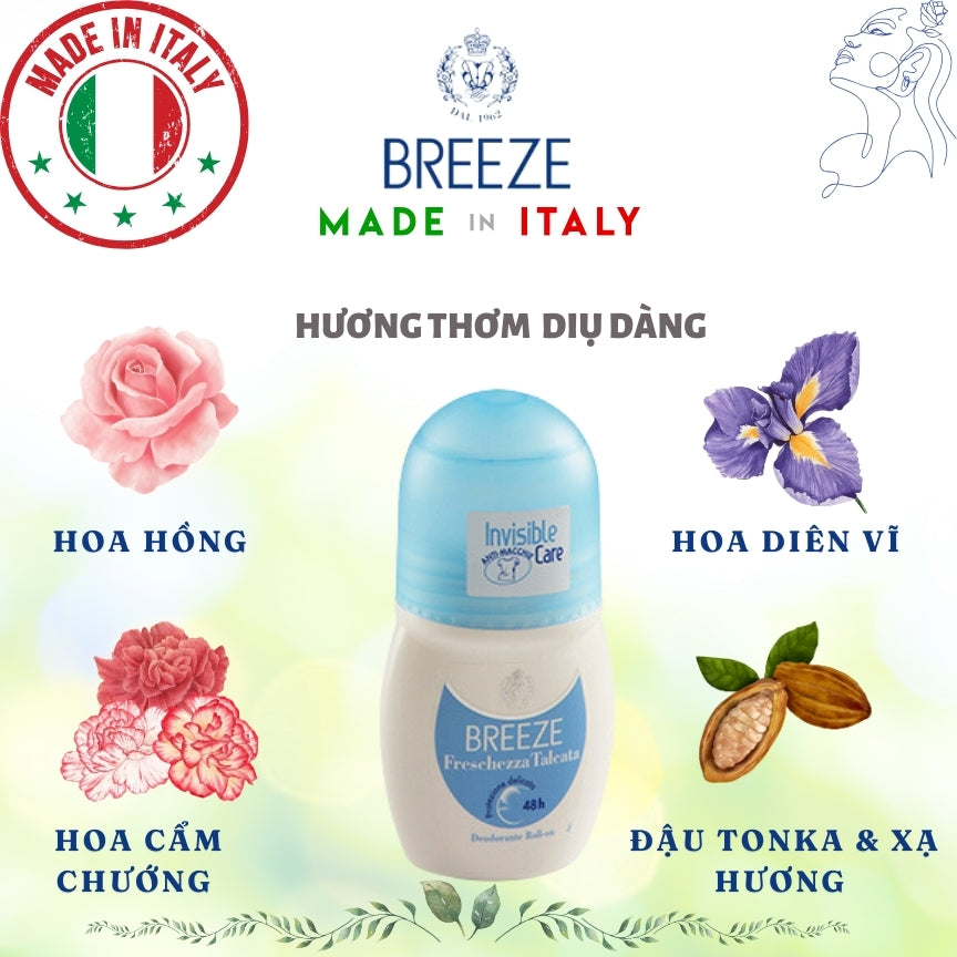 Lăn Khử Mùi nữ hương nước hoa Roll On Deodorant Breeze Freschezza Talcata 50ml