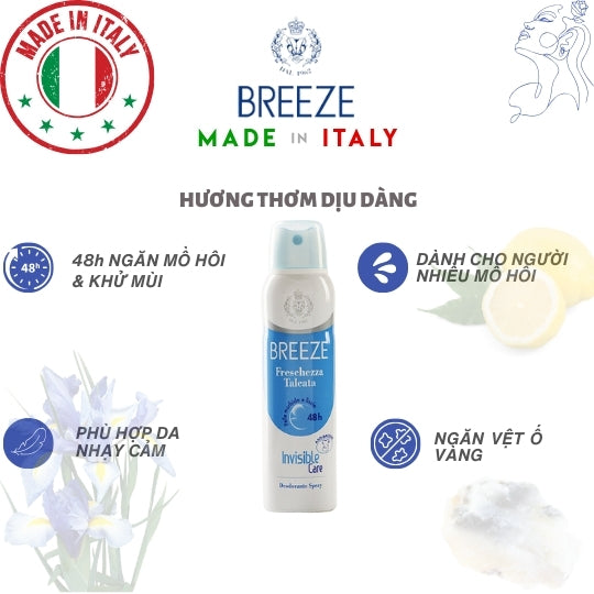 Xịt khử mùi nữ hương nước hoa Spray Deodorant Breeze Freschezza Talcata 150ml