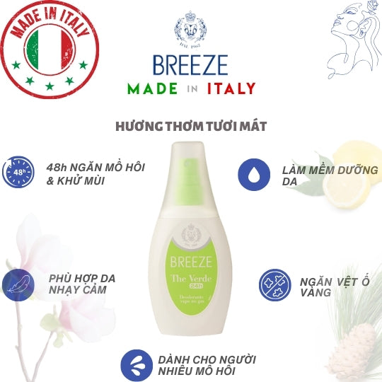 Xịt khử mùi nữ hương nước hoa Vapo Deodorant Breeze The Verde 75ml