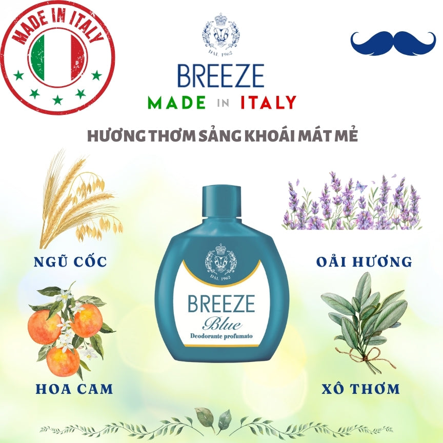 Dung dịch khử mùi cơ thể nam nữ hương nước hoa Breeze Squeeze Blue 100ml