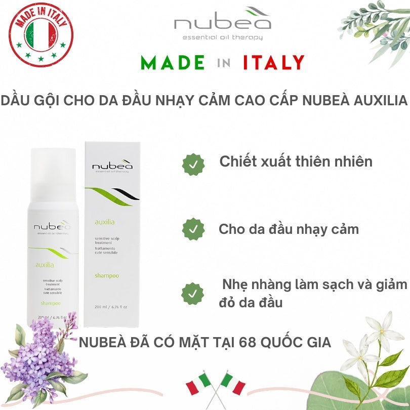 Dầu gội cho da đầu nhạy cảm cao cấp Nubeà Auxilia chiết xuất thiên nhiên chai 1000ml - Made in Italy