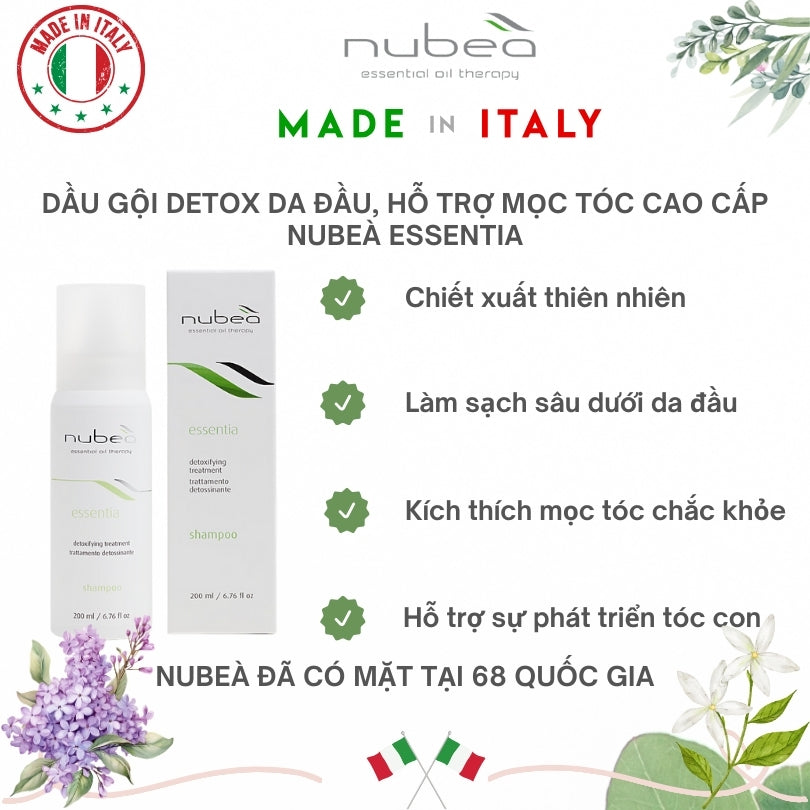 Dầu gội detox da đầu, hỗ trợ mọc tóc cao cấp Nubeà Essentia chiết xuất thiên nhiên chai 1000ml - Made in Italy