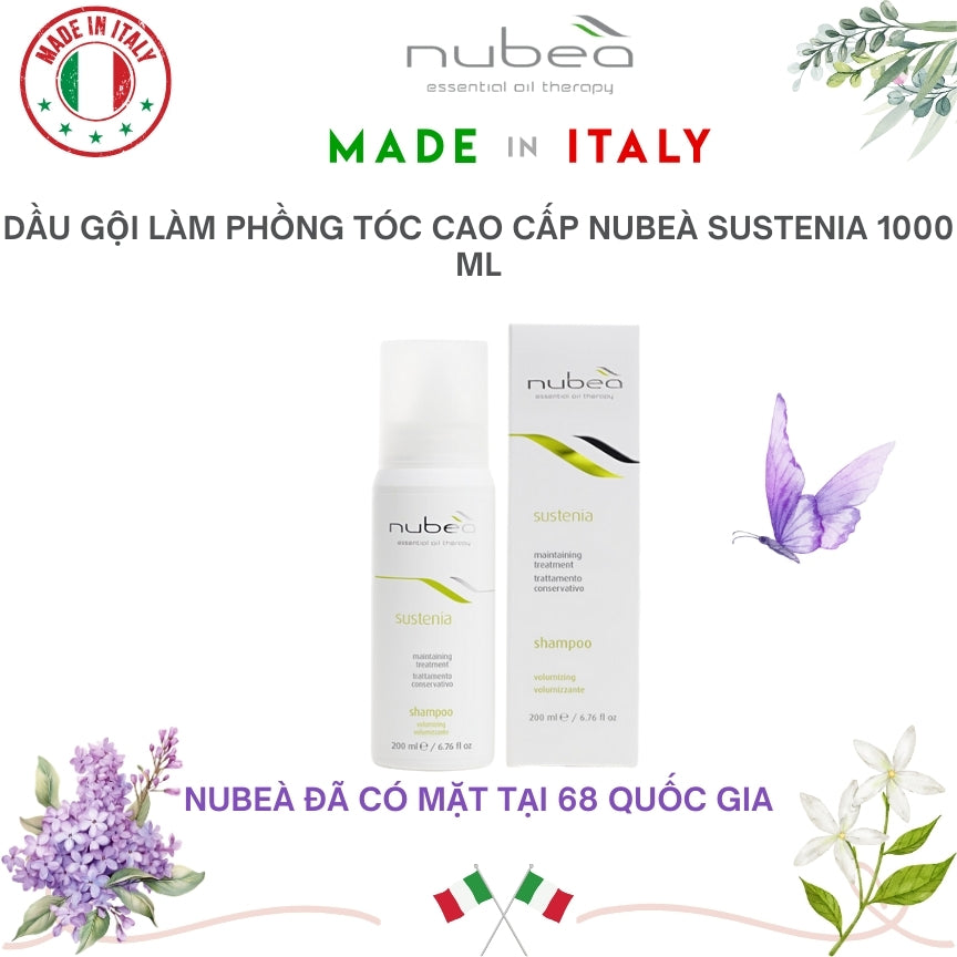 Dầu gội làm phồng tóc cao cấp Nubeà Sustenia chiết xuất thiên nhiên nhập khẩu Ý chai 200ml - Made in Italy