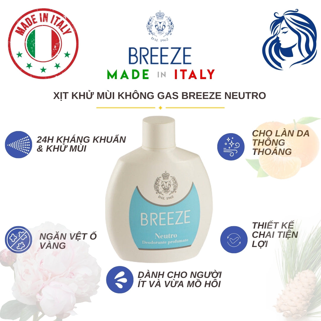 Xịt Khử Mùi Cơ thể Nữ Không Gas Breeze Squeeze Neutro 100ml