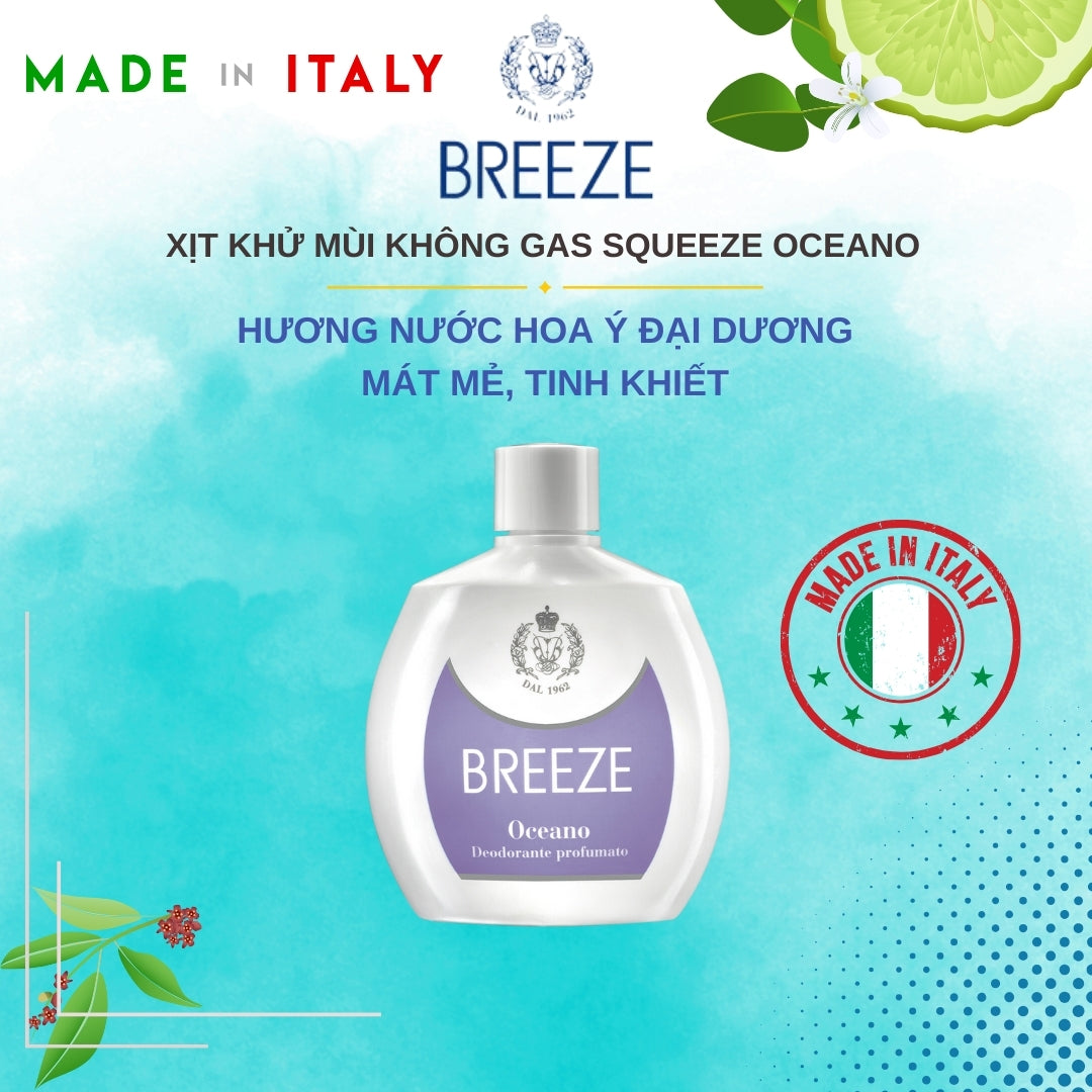 Xịt Khử Mùi Cơ thể Nam Nữ Không Gas Breeze Squeeze Oceano 100ml