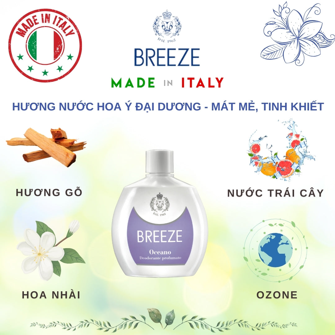 Xịt Khử Mùi Cơ thể Nam Nữ Không Gas Breeze Squeeze Oceano 100ml