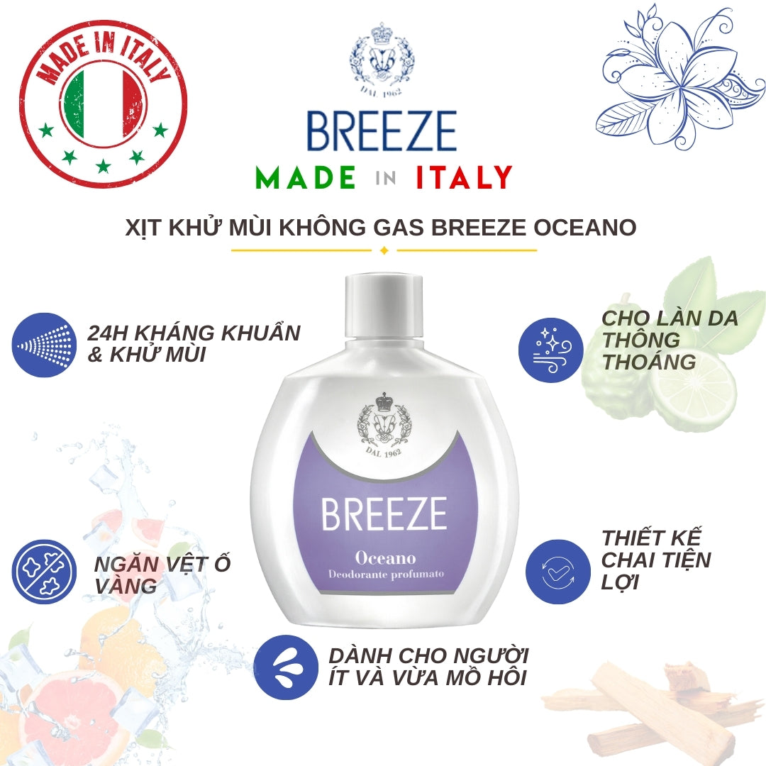 Xịt Khử Mùi Cơ thể Nam Nữ Không Gas Breeze Squeeze Oceano 100ml