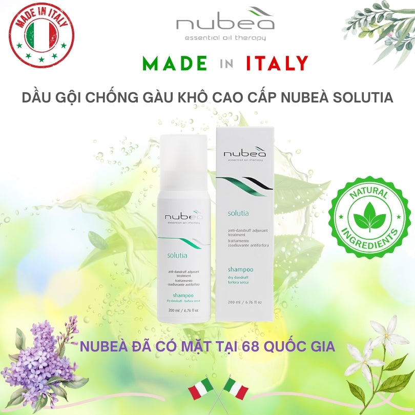 Dầu gội chống gàu khô cao cấp Nubeà Solutia chiết xuất thiên nhiên chai 200ml - Made in Italy