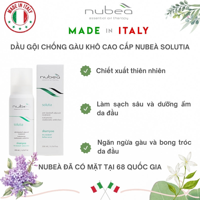 Dầu gội chống gàu khô cao cấp Nubeà Solutia chiết xuất thiên nhiên chai 1000ml - Made in Italy