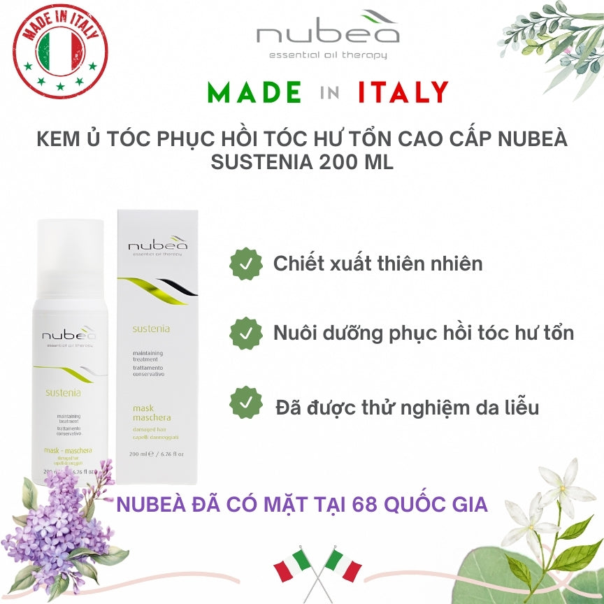 Kem ủ tóc phục hồi tóc hư tổn cao cấp Nubeà Sustenia chiết xuất thiên nhiên chai 200ml - Made in Italy