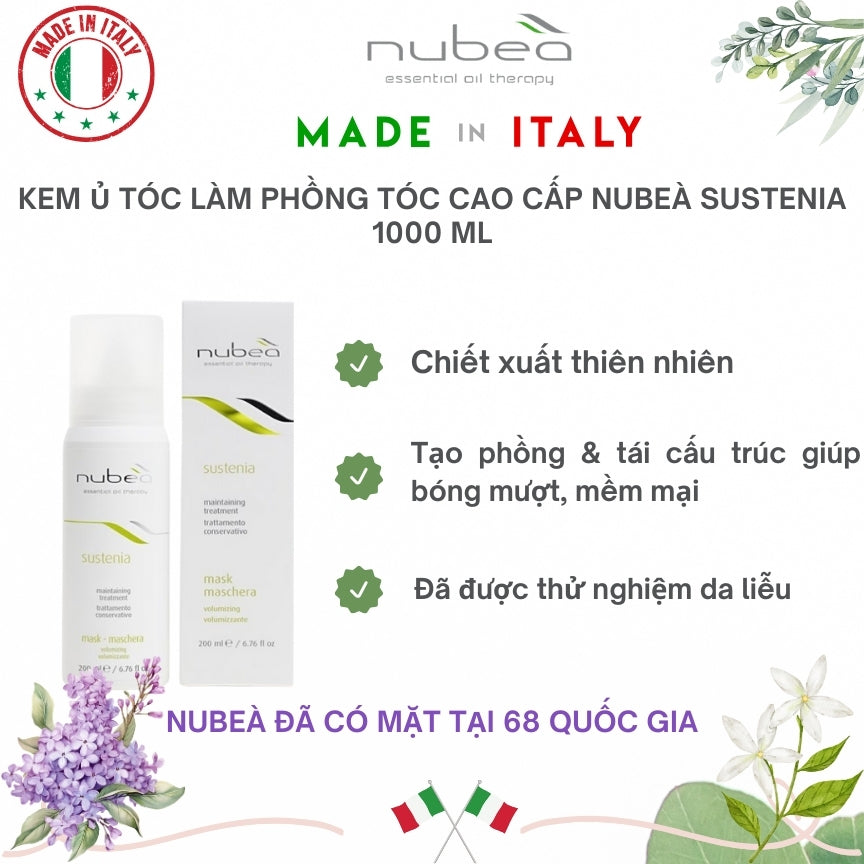 Kem ủ tóc làm phồng tóc cao cấp Nubeà Sustenia chiết xuất thiên nhiên nhập khẩu Ý chai 1000ml - Made in Italy