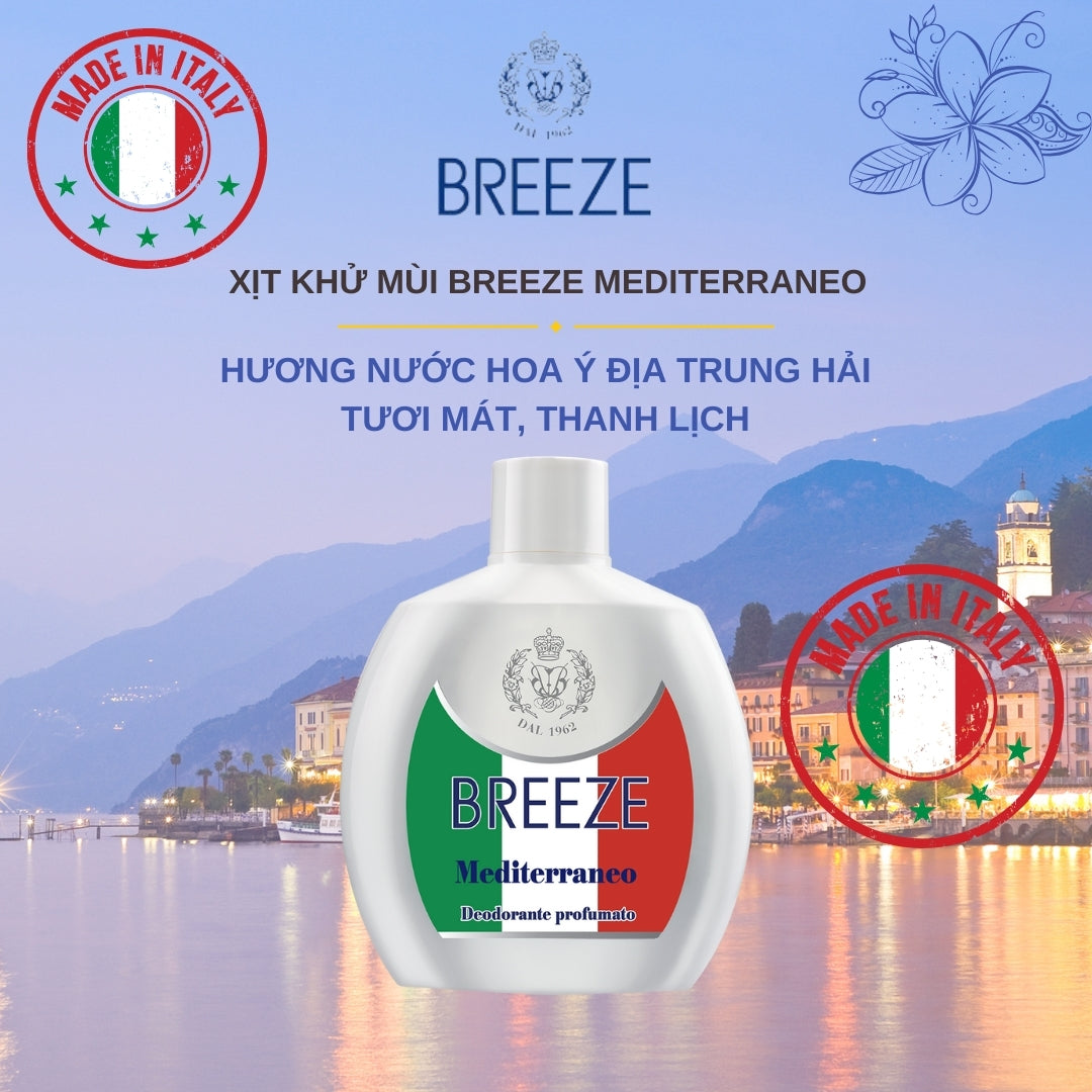 Xịt Khử Mùi Cơ thể Nam Nữ Không Gas nam nữ Breeze Squeeze Mediterraneo 100ml