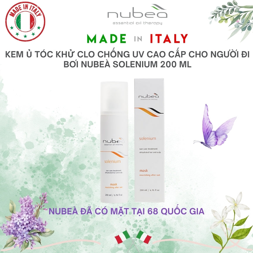 Kem ủ tóc khử clo chống UV cao cấp cho người đi bơi Nubeà Solenium chiết xuất thiên nhiên chai 200ml - Made in Italy