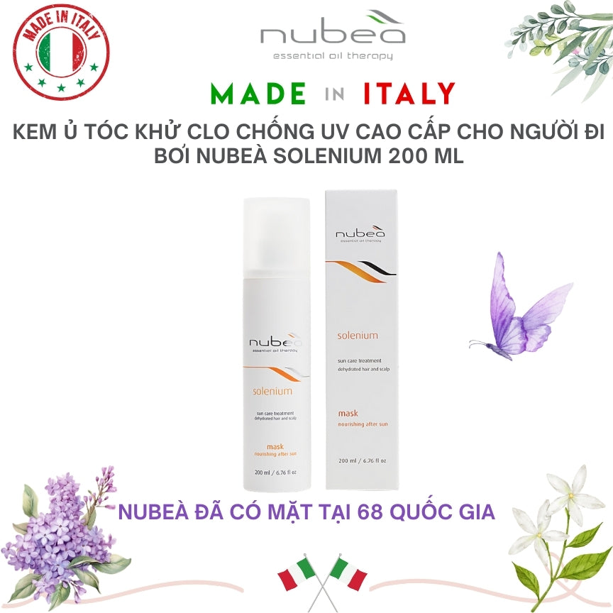 Kem ủ tóc khử clo chống UV cao cấp cho người đi bơi Nubeà Solenium chiết xuất thiên nhiên chai 200ml - Made in Italy