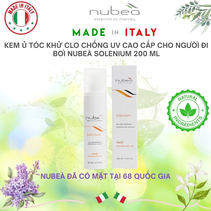 Kem ủ tóc khử clo chống UV cao cấp cho người đi bơi Nubeà Solenium chiết xuất thiên nhiên chai 200ml - Made in Italy